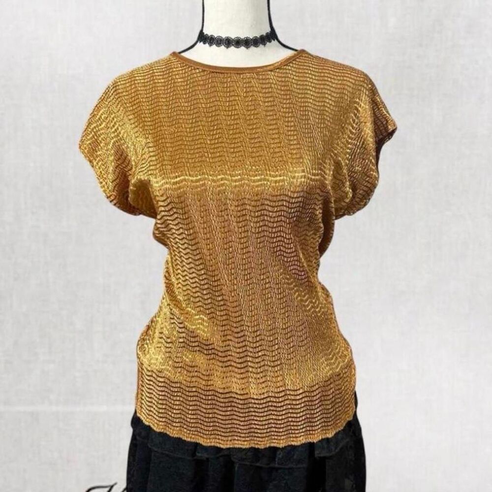 Fall Fashion Glam Gold Short Sleeve Petite Top
